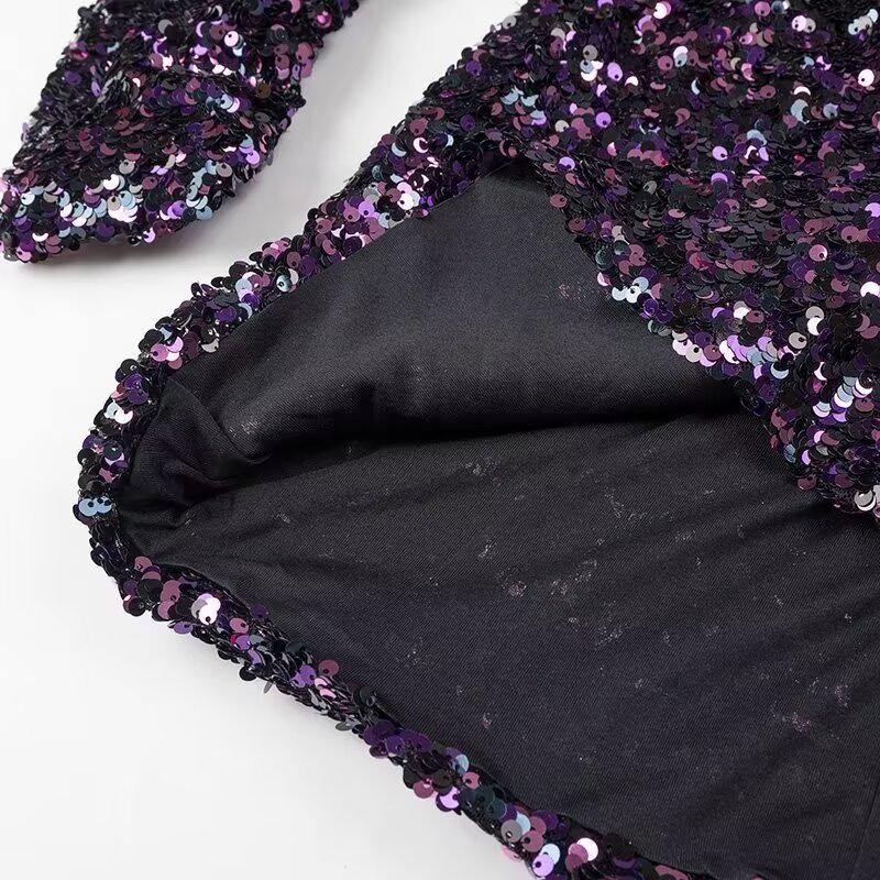 2024 European & American Slimming Sequin Bodycon Mini Dress - Autumn/Winter Round Neck Long Sleeve Women's Fashion.