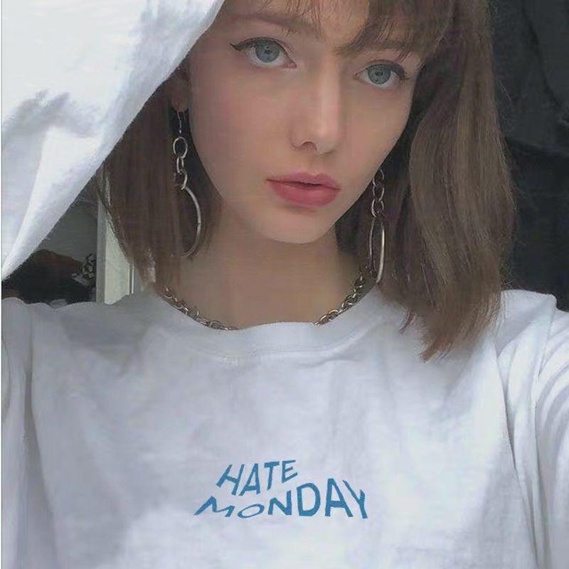 Milk Blue Short-Sleeved T-shirt Female 2025 New Arrival Summer Pure Cotton Loose Easiest for Match American Retro Casual Shoulder Half Sleeve