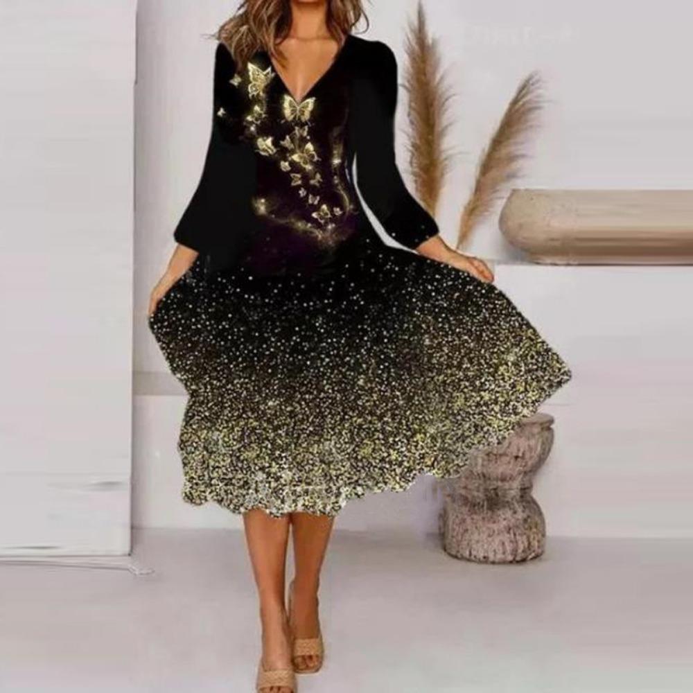 

JPNTKY Женская мода осень-зима с длинным рукавом и V-образным вырезом повседневные платья XXL