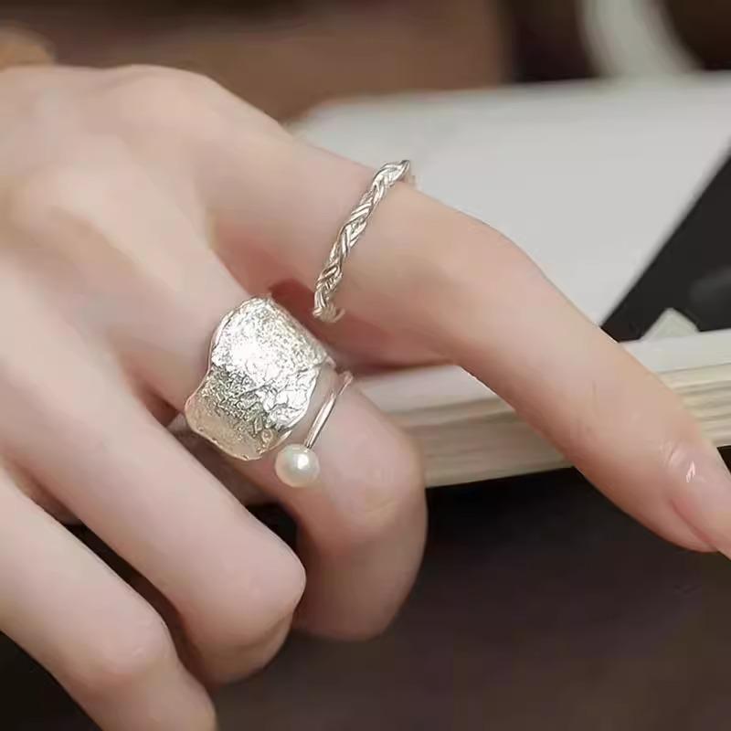 2025 New Luxe Retro Open Ring In S925 Sterling Silver with Double Pearls for Women