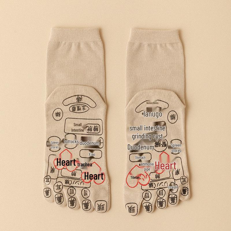 

Женские хлопковые носки до середины икры с пятью пальцами и акупунктурными точками подошвы - Антибактериальные, дезодорирующие и массажные для пар One Size