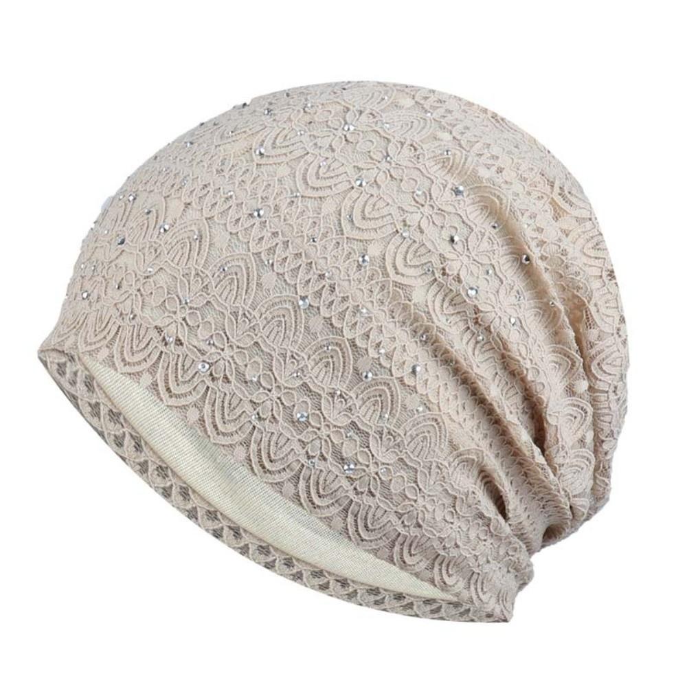 Soft Warm Bonnet Caps Rhinestones Hijab Turban Cap Pullover Hat Lace Beanie Hats  Outdoor