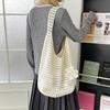 Solid Color Knitting Shoulder Bag Flower Large Capacity Bohemian Crochet Tote Bag Hollow Out Versatile Casual Woven Handbag