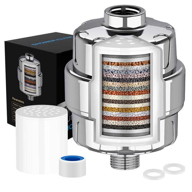 High-Flow 15-Stage Shower Filter: Removes Residual Chlorine & Beautifies Skin with 20-Layer Filter