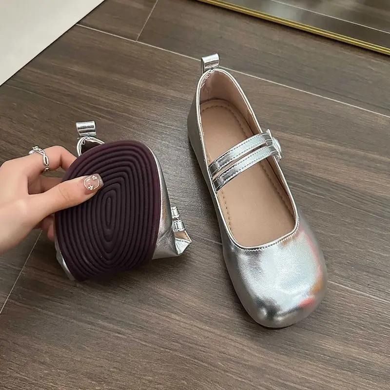 Fashion Ladies Footwear Black Silver Women's Flat Shoes with Straps Gothic Japanese Style Lolita Mary Jane Square Toe Korean Stylish Y2k