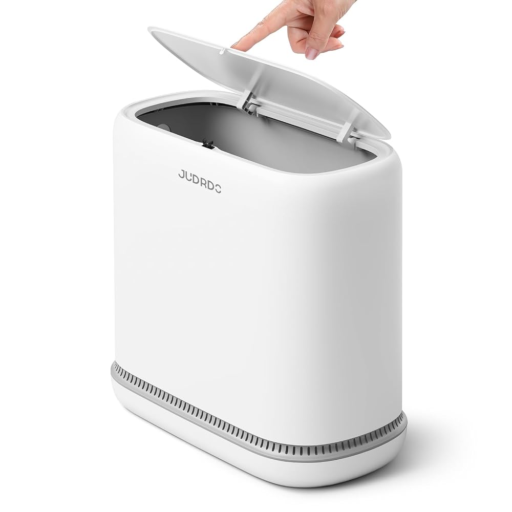 JUDRDO 125L Slim Sanitary Bin with Lid, Push-Type Opening, Small Size, Odor-Eliminating,