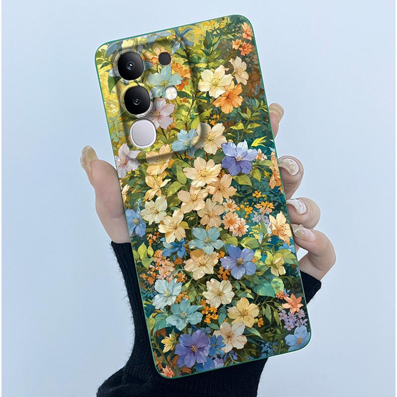 For Vivo Y29 4G Phone Case Fashion Simplicity Oil Painting Flower Soft Liquid Silicone Shell Back Cover For Vivo Y 29 4G Fundas