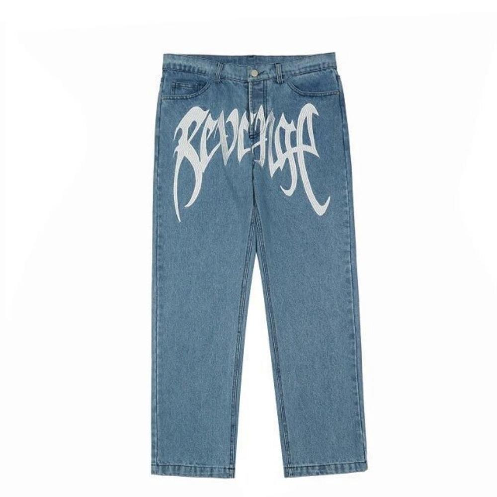 Streetwear Jeans Black Straight Leg Casual Denim Pants High Street Style