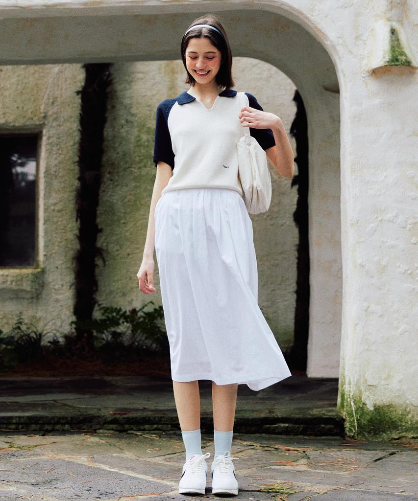 Tudument Shirring Long Skirt Ivory