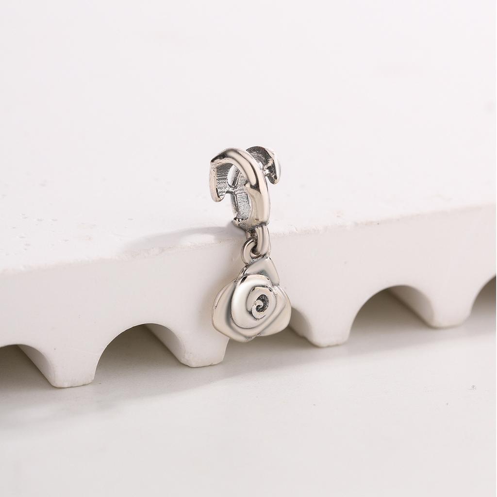 Panjia White Copper Silver-plated Pendant Pink Five-leaf Petals Gold Rose Beaded DIY Bracelet Accessories Fashion