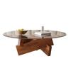 Dundju Glass Coffee Table with Solid Wood Base