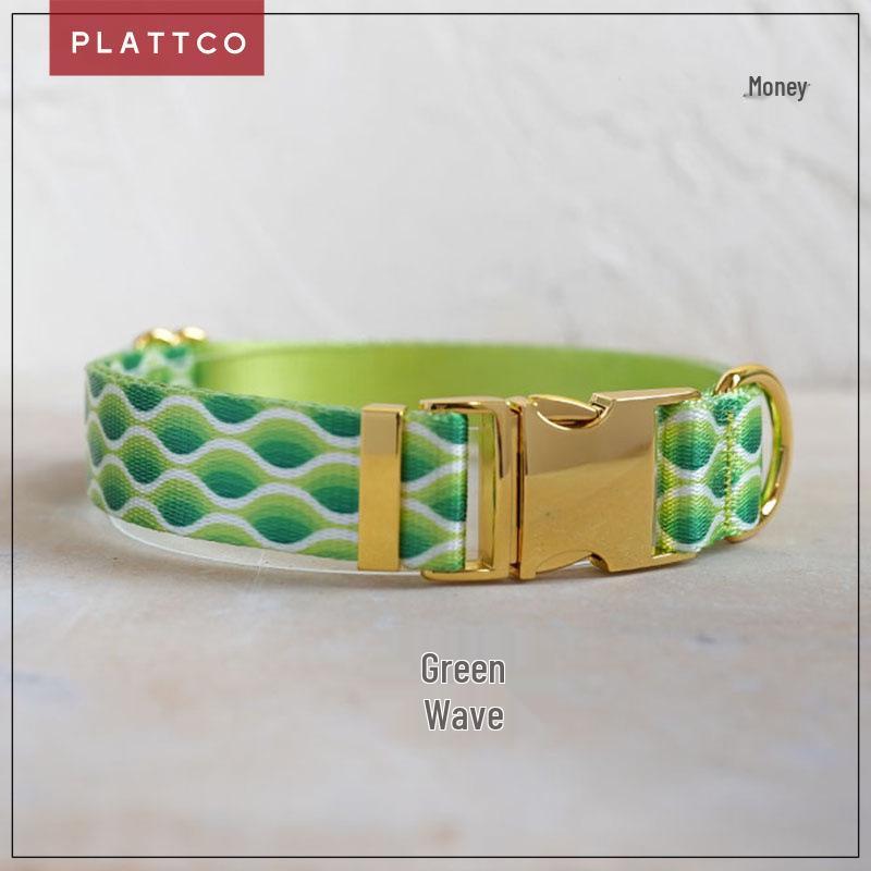 PLATTCO Heat Transfer Green Wave Faux Nylon Dog Collar PDC363 L 2.5cm (49-55cm)