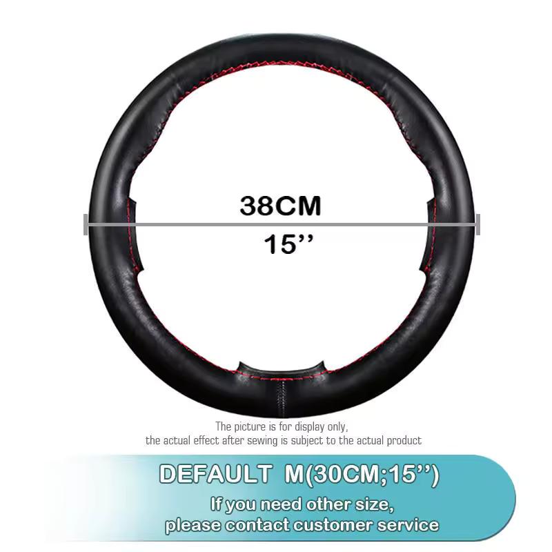 38cm Car Genuine Leather Steering Wheel Braid Cover Hand-stitched Soft Non-slip Auto Interior