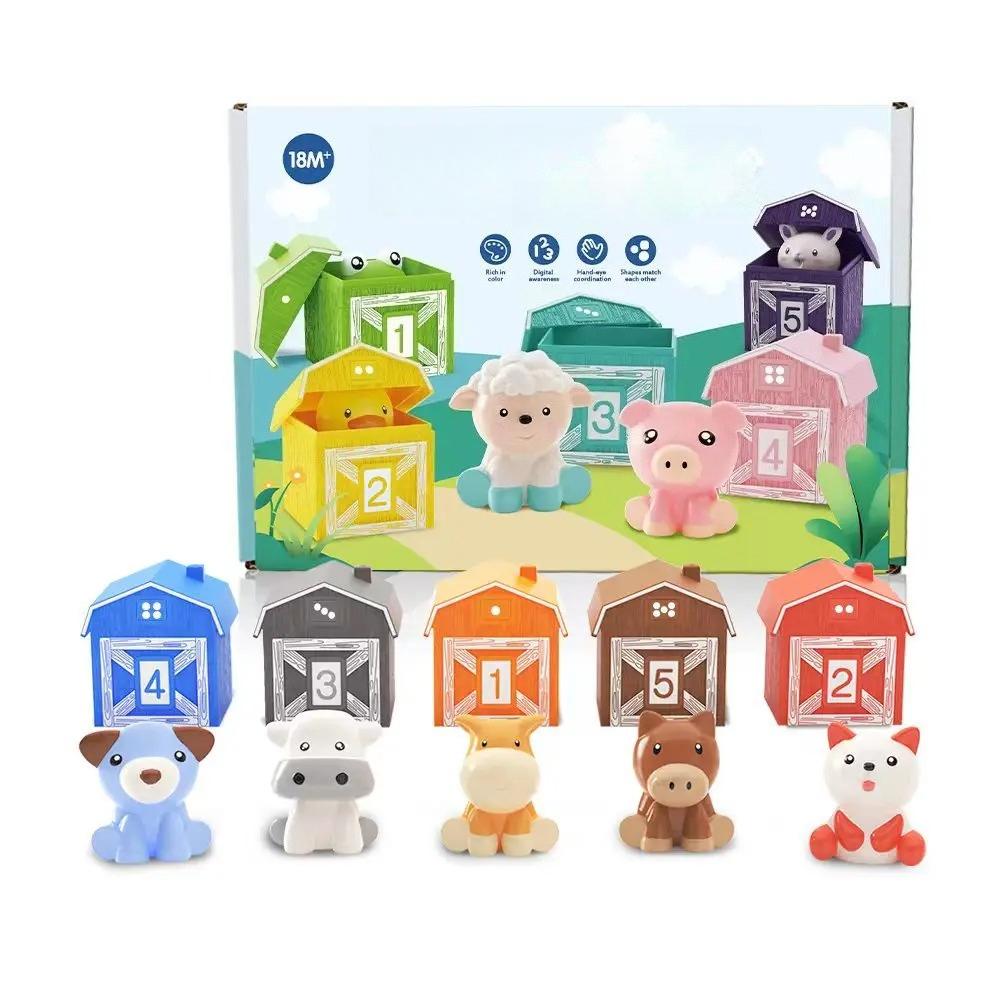 Toddler Montessori Counting Matching Toys Farm Animal Finger Puppets Color Sorting Toy Early Learning Cognitive Game for Kids