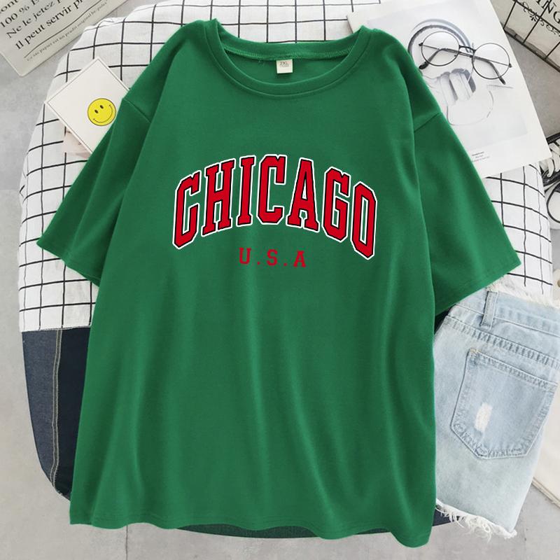 Chicago Usa City Tricou cu imprimeu grafic pentru femei Tricou Street Summer Tricou casual oversize cu mânecă scurtă, respirabil