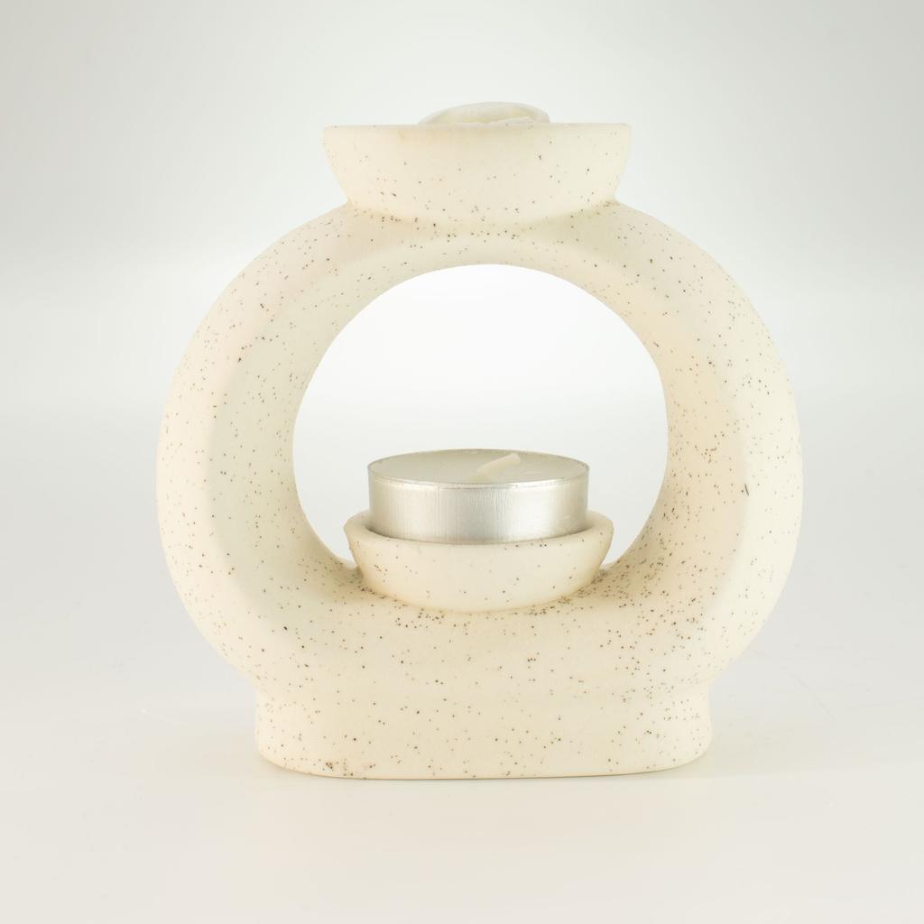 Ceramic Zen Oil Burner - Large Oval Pebble  - Speckled Off-White