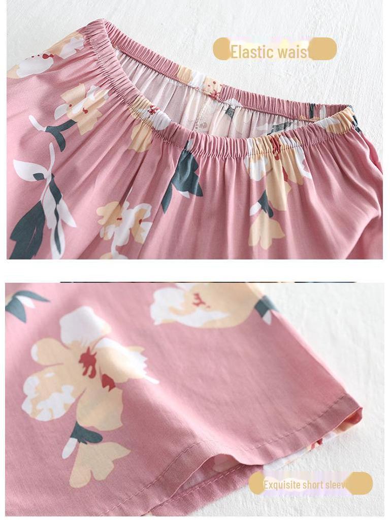 Women's Summer Cotton Silk Pajama Set: Short-Sleeved Thin Two-Piece for Outdoor & Home Wear, Ideal for Middle-Aged Moms