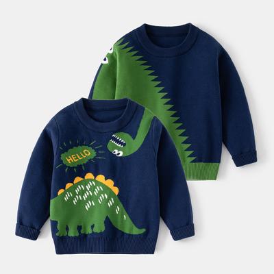 Children's Cartoon Cute Dinosaur Sweater Spring and Autumn Boy Pullover Long Sleeve Knit Crewneck Sweater