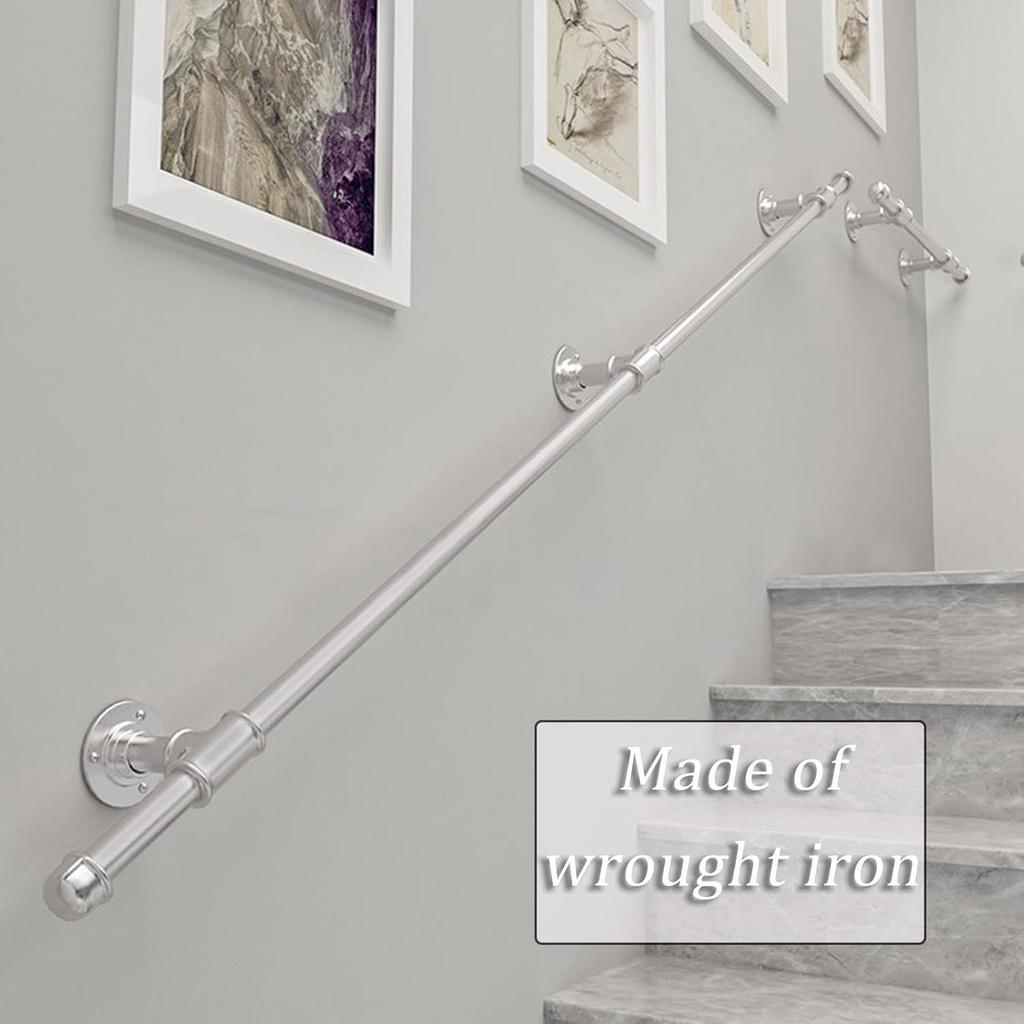Moderne Handläufe für Treppen, Silber Metall Schmiedeeisen Handläufe Geländer 30-600cm Sicherheitsstützstange | Wandmontiertes Treppengeländer für Innen