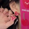 Sweet Red Blue Enamel Flower Stud Earrings For Women Korean Fashion Five Petals Crystal Flowered Lovely Cute Girls Ear Decoration Jewelry