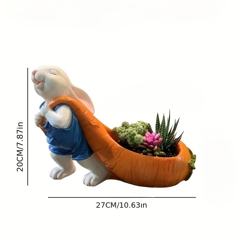 Whimsical Rabbit Carrying Carrot Resin Statue Versatile Indoor/Outdoor Decorative Planter, Perfect for Home,Garden, Ideal Gift for Holidays
