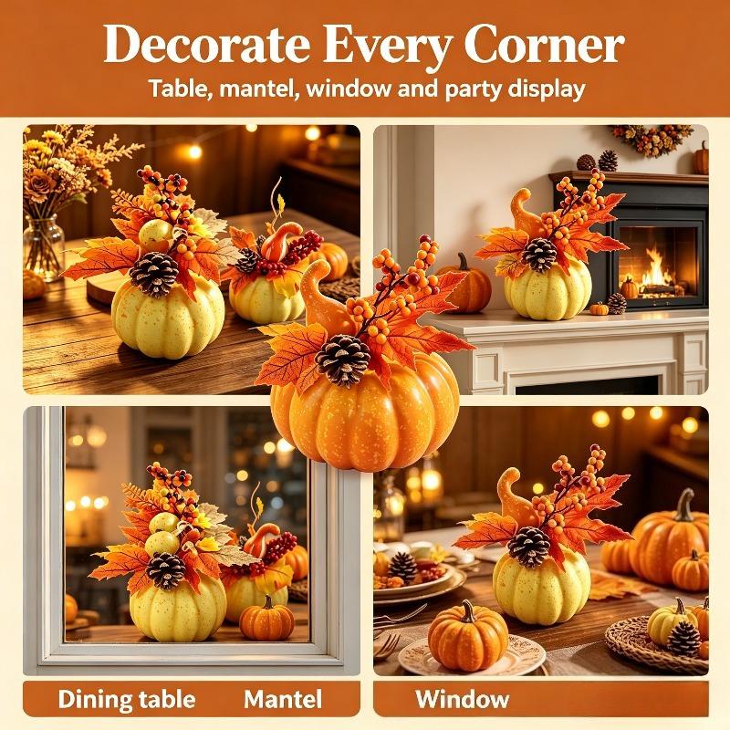Simulation Halloween Pumpkin Flower Arrangement Foam Fruit Maple Leaf Conifer Seed White Pumpkin Halloween Decor Shooting Props