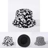 Stylish Black White Print Folding Fisherman Bucket Hat With Smiley Face Patch For Unisex Use