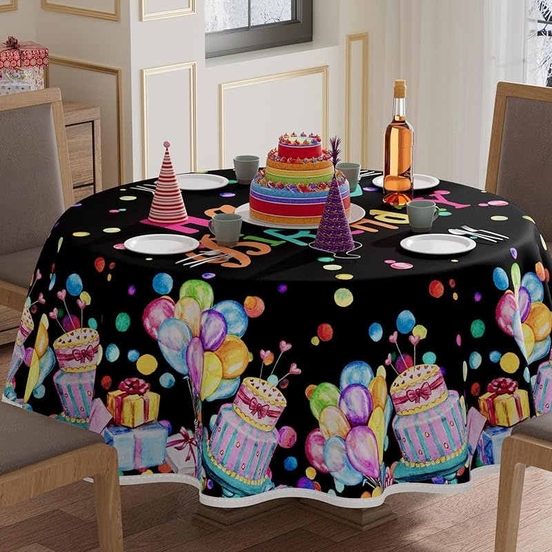 XCHI Happy Birthday Cake Gifts Colorful Balloons White Tablecloth Rectangle Washable Table Covers for Indoor Outdoor Dining Table Home Party
