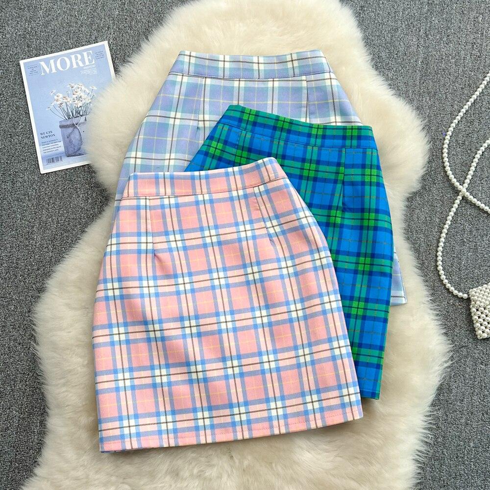 

RUGOD клетчатая юбка для девочек-подростков, лето 2022, винтажная универсальная студенческая короткая юбка А-образной формы с высокой талией
