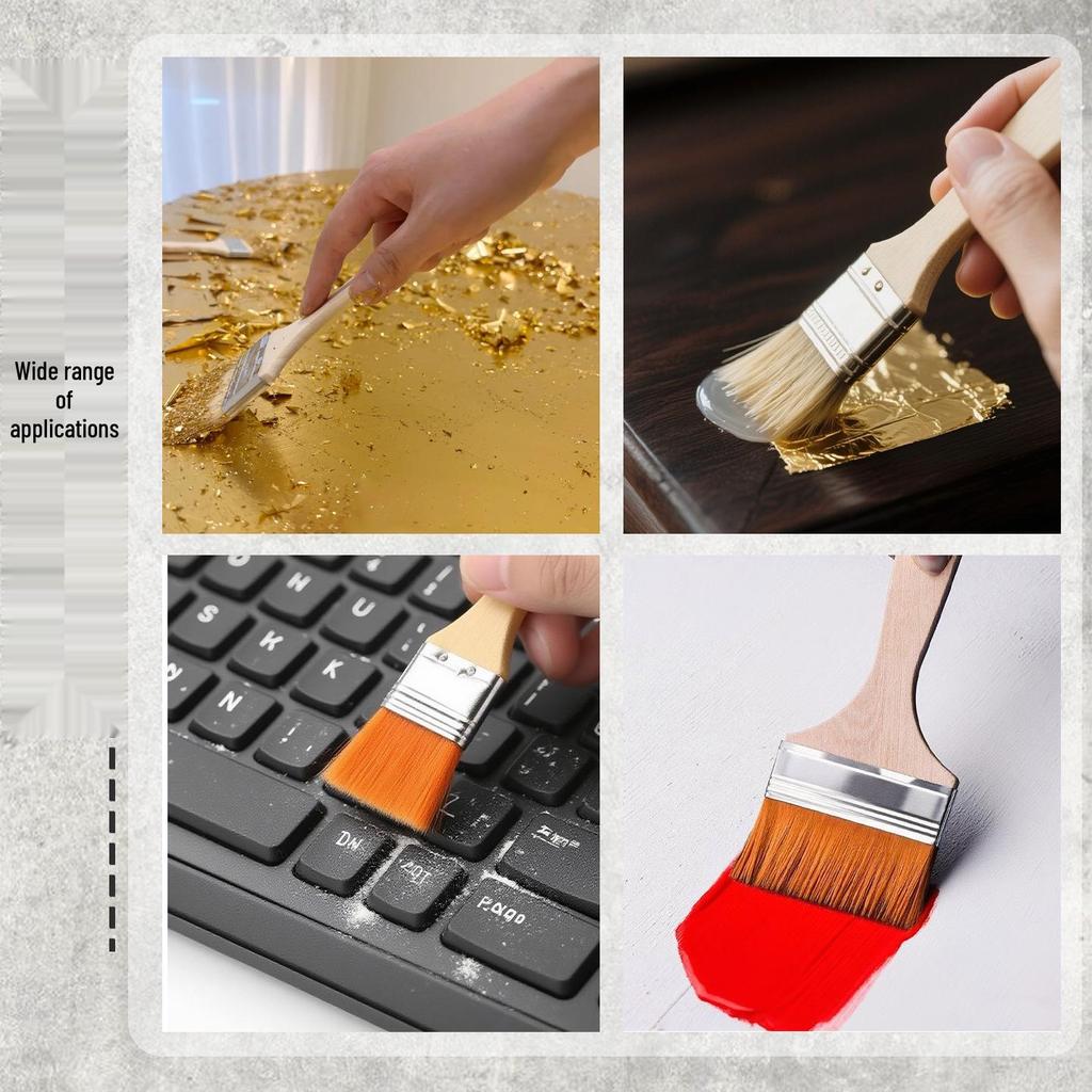 Pincel de Lã de Cerdas Macias para Folha de Ouro com Cabo de Madeira – Nylon, Cola, Óleo Protetor e Pincel para Pó