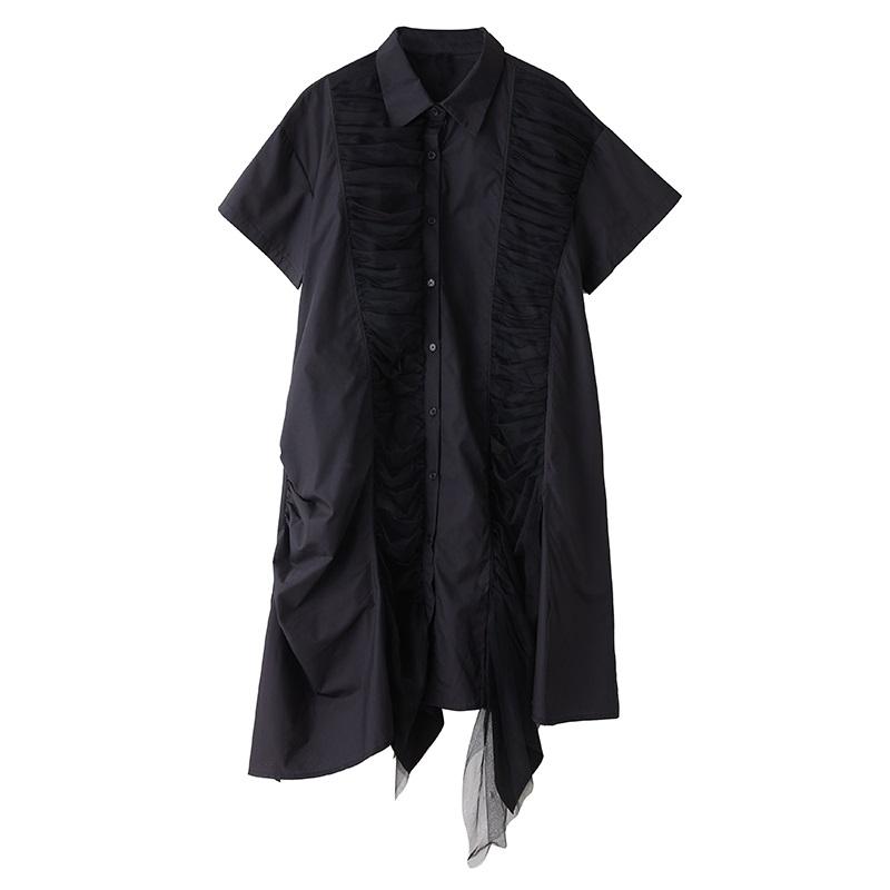 Vestido camisero largo holgado informal de verano de manga corta y talla grande de malla de algodón vintage nuevo para mujer