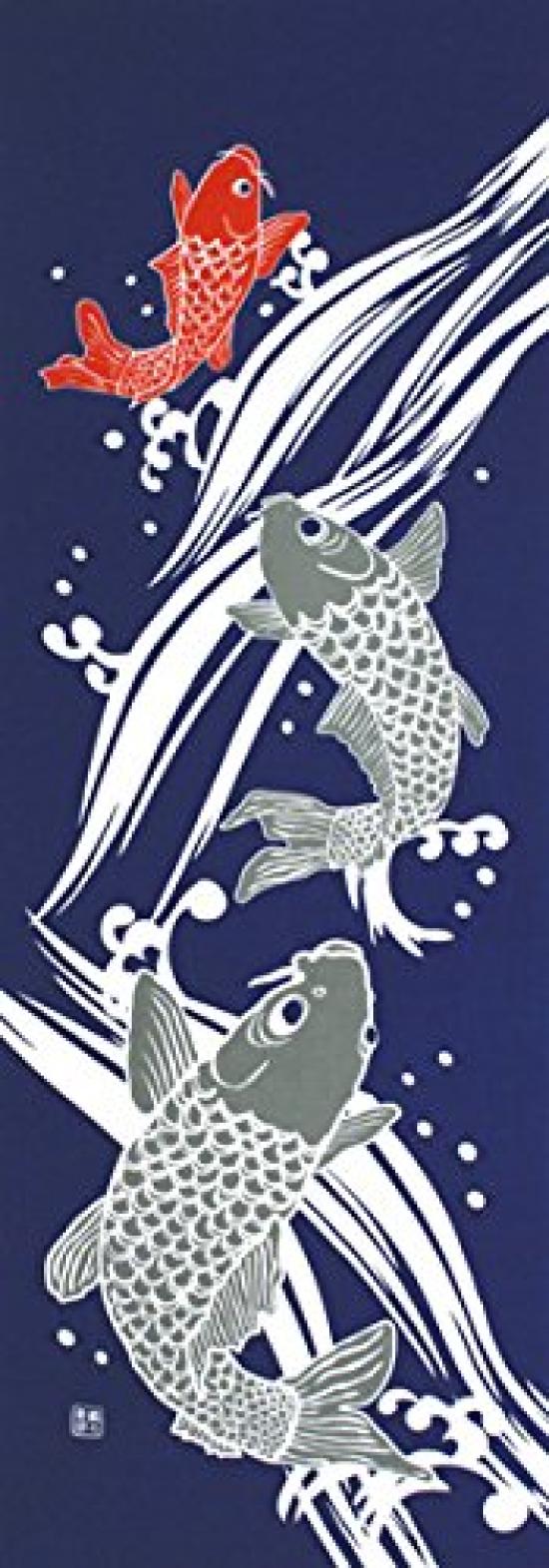 

Dyeing Anbo Hand Towel Climbing a Navy Authentic Made in 35cm x 100cm Carp Waterfall, Blue Dyed, 100% Cotton, Tokuoka, Japan,