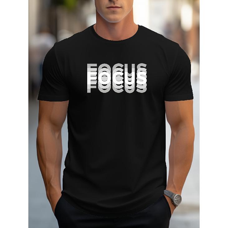 FOCUS Letter Printed T-shirts, Men S Casual Short Sleeved Round Neck T-shirt S чёрный