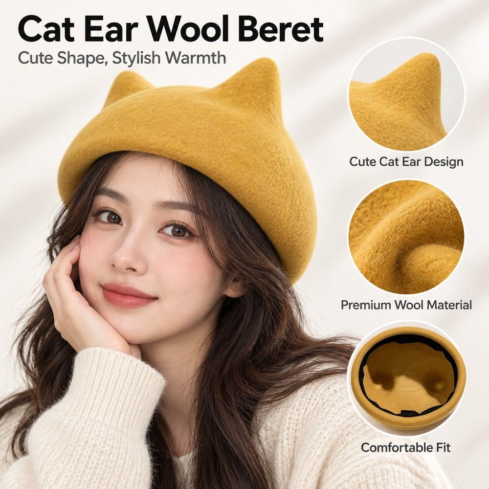 Premium Wool Cat Ear Beret Soft Touch Wool Beret Hat High Quality Painter Hat