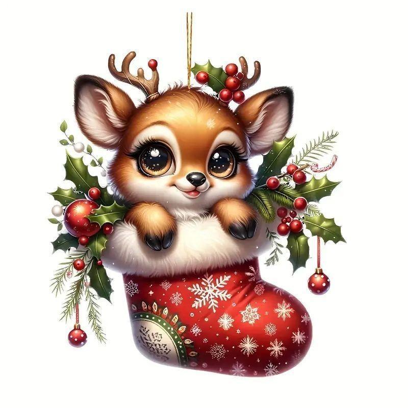 Holiday Pendant Car Cartoon Deer Design Acrylic Construction Festive Decoration