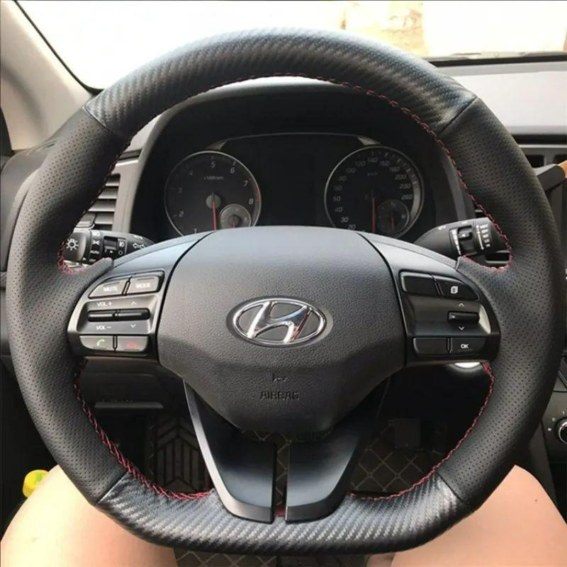 Hand-Sewn Carbon Fiber Texture Steering Wheel Cover for Hyundai Fiesta, Elantra, Sonata, Tucson, ix3525.