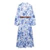Spring/Summer 2025 Women's Slim Fit V-Neck Belted Print Midi Dress