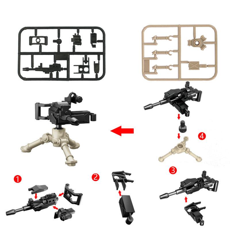 WW2 Military Scene Accessories Building Blocks Machine Gun Rifle Robot Wolf UAV MOC Bricks Toy