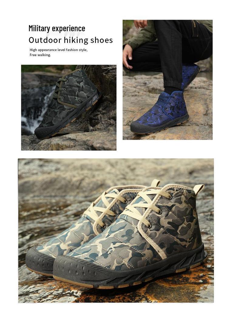 Men's High-Top Camouflage Waterproof Snow Boots - Non-Slip Outdoor Velvet-Lined Casual Cotton Shoes