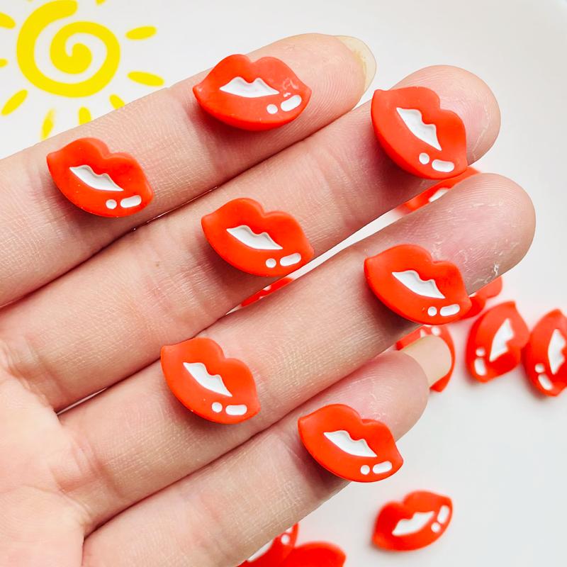 20Pcs New Lovely Mini Cartoon Red Sexy Charm, Lips Resin Cabochon Scrapbook Diy Jewellery Hairpin Accessories Decorate Craft A52