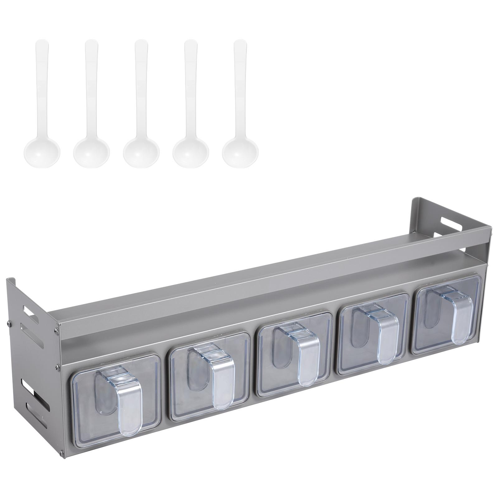 

Wall Spice Rack with Removable Jars Aluminum Seasoning Organiser Kitchen Standing Spice Holder for Kitchen Cabinet Sugar Salt