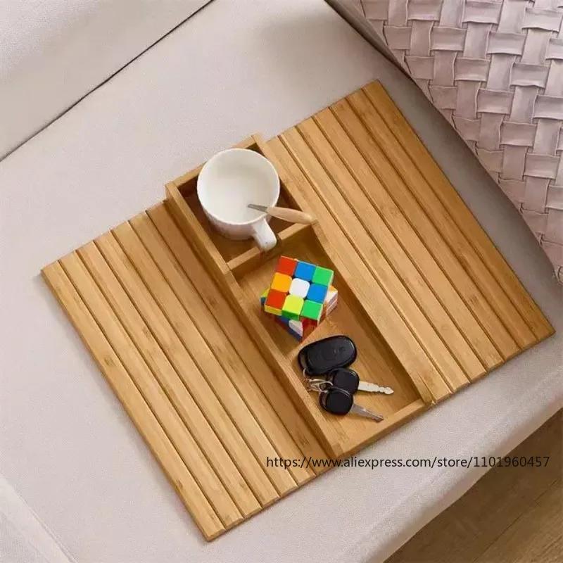 Couch Becherhalter Natur Anti-Rutsch Bambus Sofa Armlehnenablage Faltbarer Multifunktionaler Sofa Becherhalter für Tassen Fernbedienung