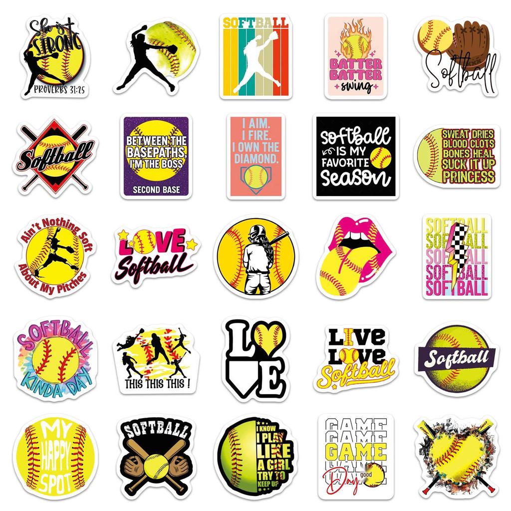 50 Baseball Cartoon Sports Stickers for Scooter, Speaker, Desktop, Headphones