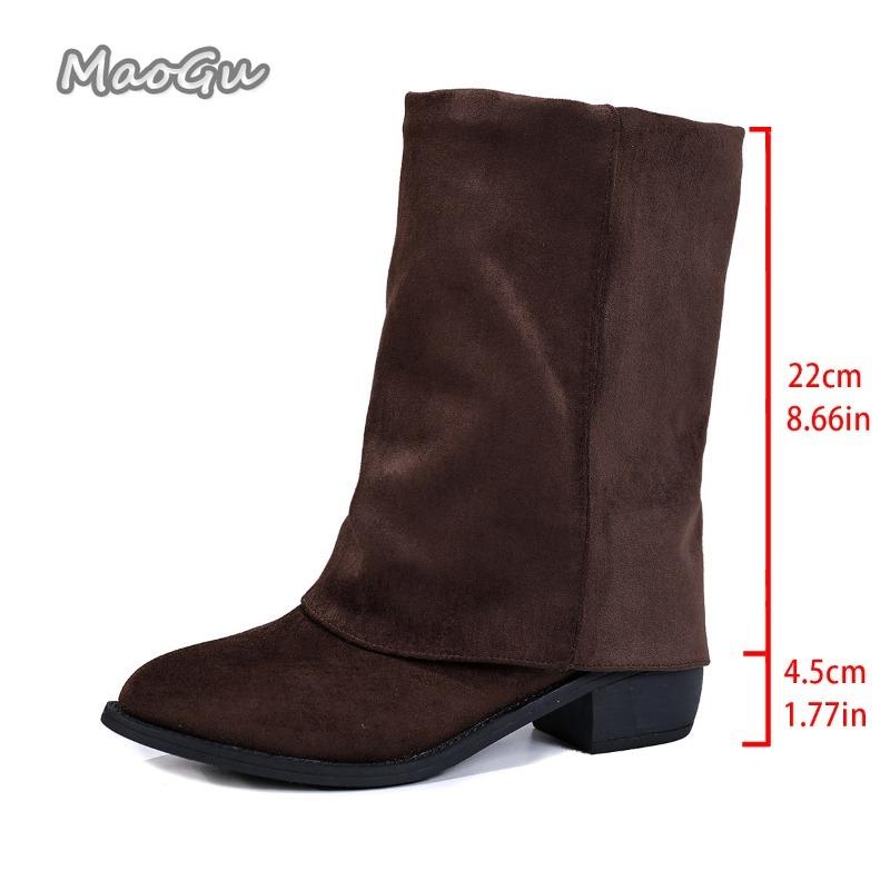 Suede Pointed Toe Mid Heeled Leg Boots for Women Autumn  Retro Thick Heeled Sleeve Boots Black Mid-Calf Botas Mujer Size 36