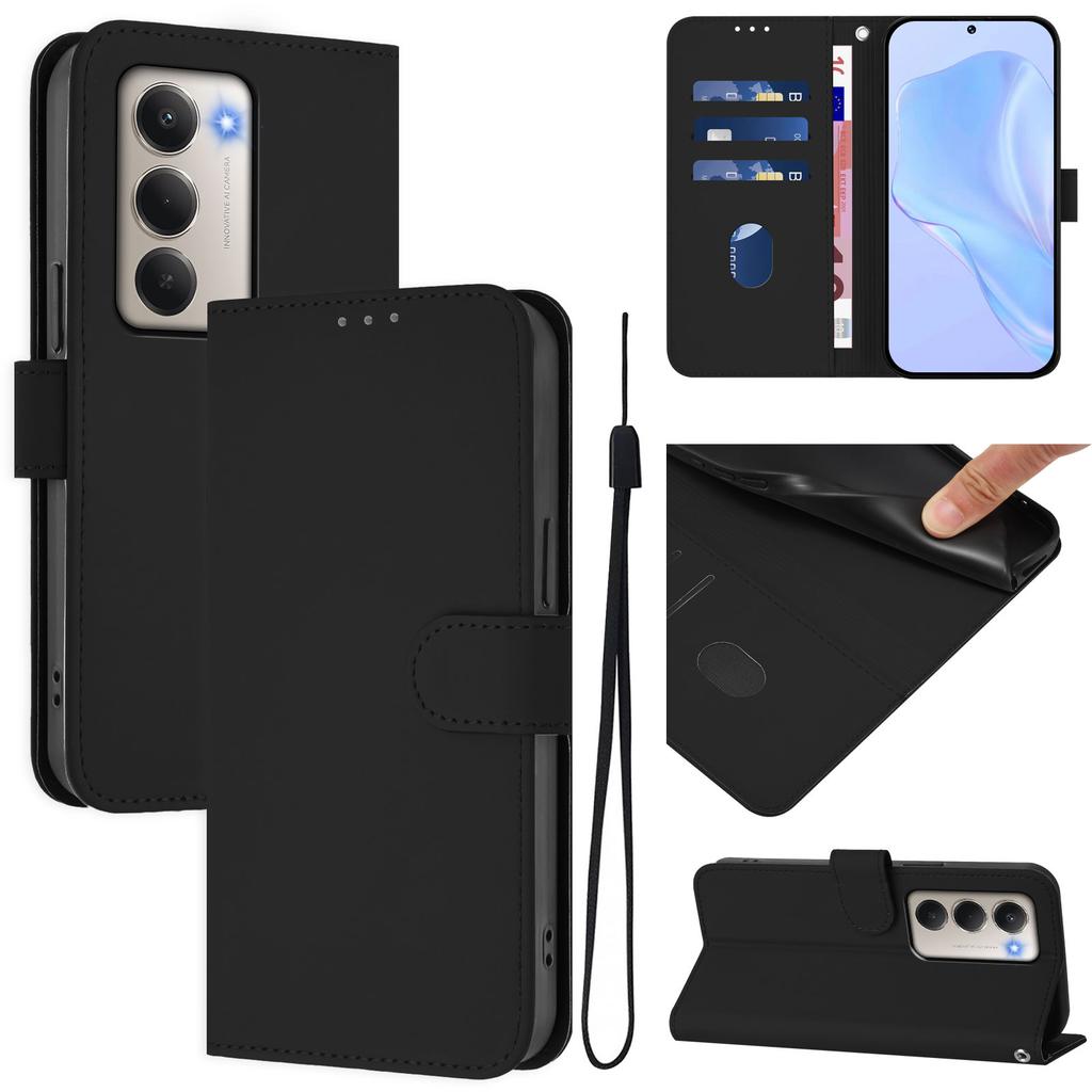 For Xiaomi Redmi 15 5G Case Solid Color Wallet Leather Phone Cover with Strap