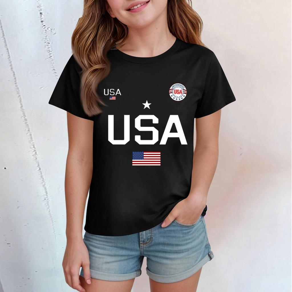 Children's Casual Printed Round Neck Short-sleeved Top