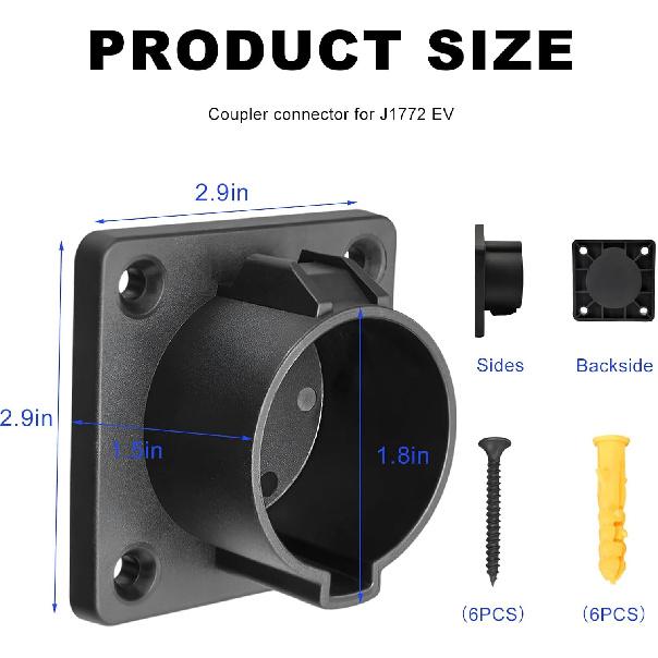 EV Charger Holder, Electric Vehicle Charger Plug Nozzle Holster Dock for SAE J1772 Connector, Space-Saving Outdoor/Indoor EV Charging Holder Wall