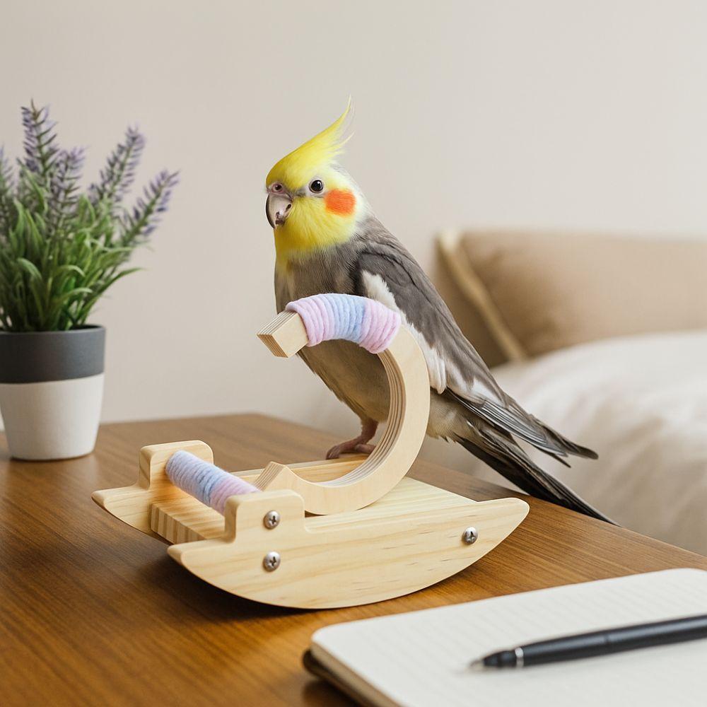 Funny Wooden Parrot Perch Stand Wear-resistant Bite-resistant Bird Training Stand Flexible Bird Rocking Stand Behavior Training