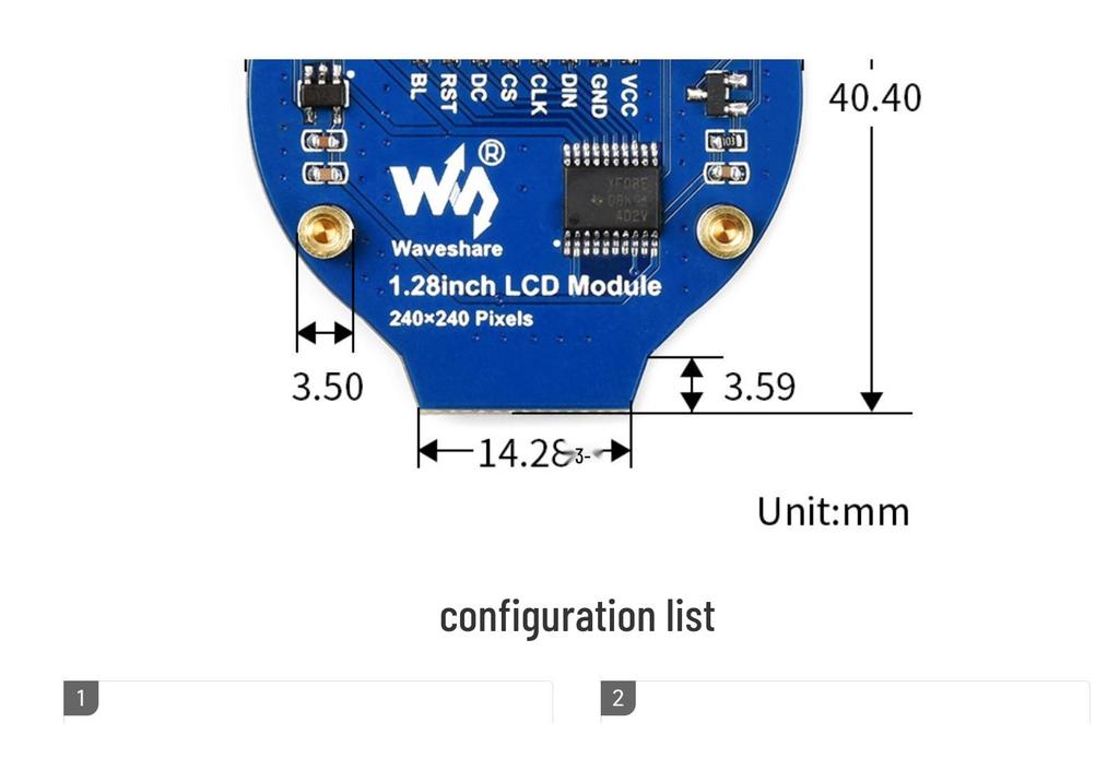 1.28" Round LCD Screen Module, 240x240 Pixels, SPI Interface