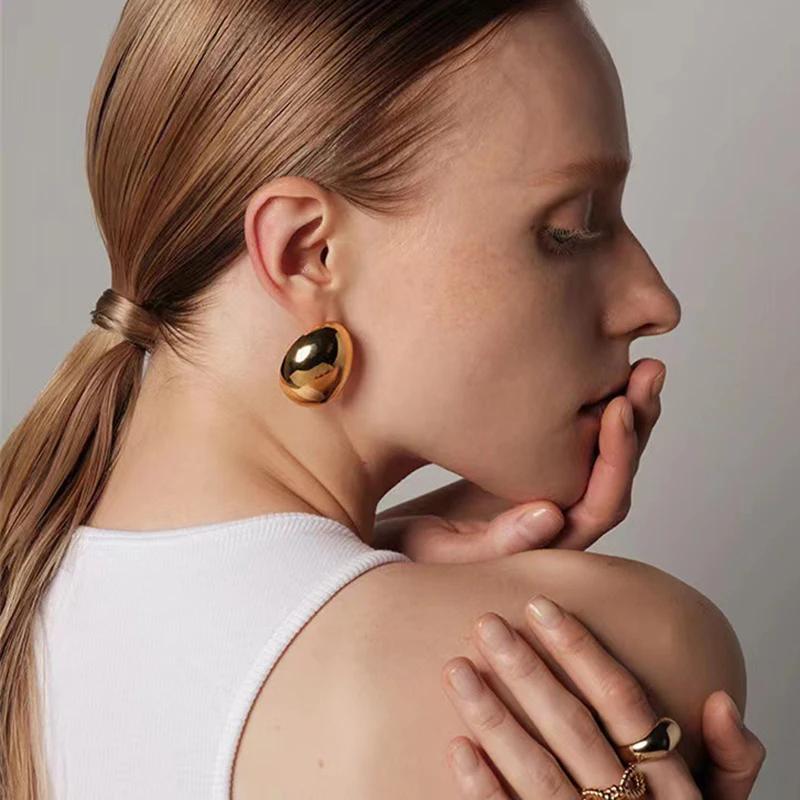 Kolczyki ze stali nierdzewnej gładkie duże owalne sztyfty dla kobiet 2024 przesadzone puste kulki geometryczne kolczyki z klamrą do uszu biżuteria prezent